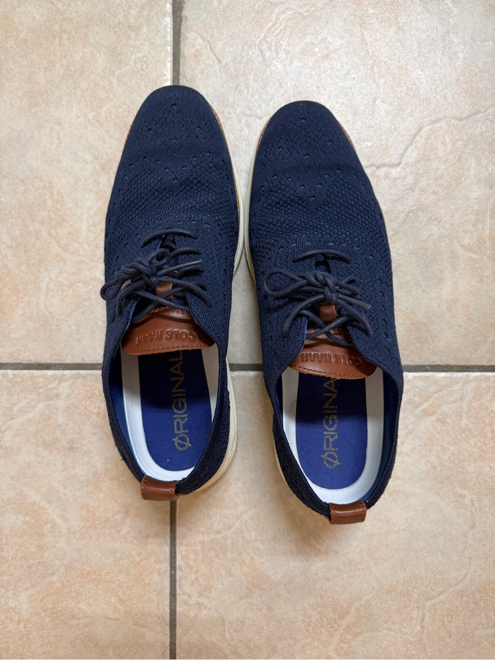 Cole Haan Navy Knit Sneakers with Brown Accents
